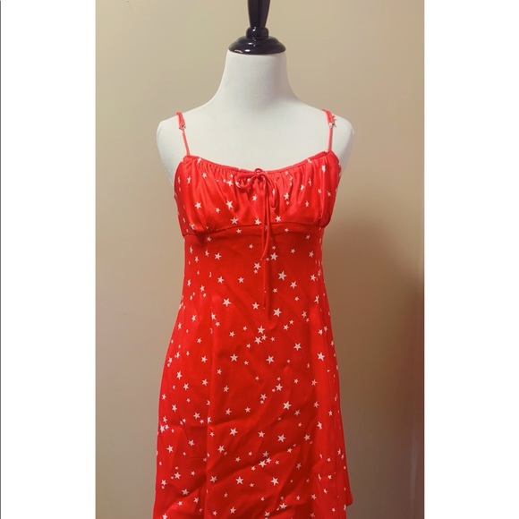 Zara Stars Spaghetti Straps Satin Red Mini Dress New Size M - Picture 7 of 11
